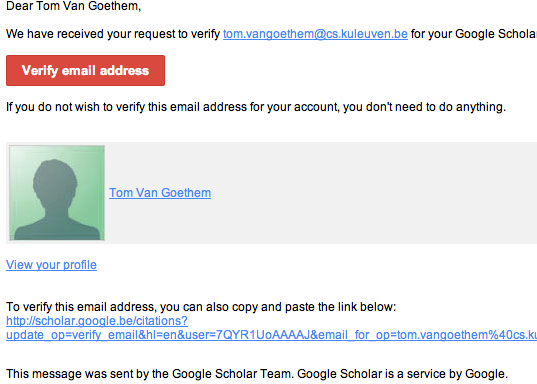 Google Scholar Verification email (normal)